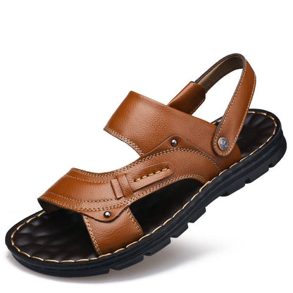 Men's Summer New Sandals and Slippers Men's Leather Sandals Adult Thick-soled Beach Shoes Non-slip Open-toe Leather Sandals