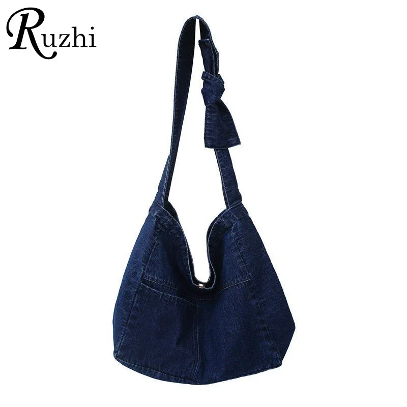 binfenxie Denim Women's Bag New Eco Reusable Ladies Handbags Canvas Shopping Travel Shoulder Bags Unisex Jeans Bag Shoppers