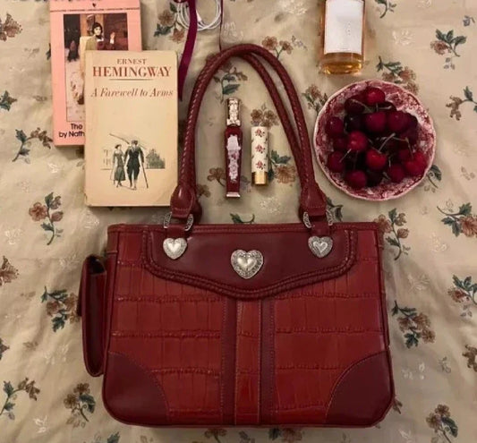 binfenxie Y2k Aesthetic Fashion Heart Women's Purses Casual Vintage Elegant Chic Handbags Japanese Female All Match Trendy Top-Handle Bags