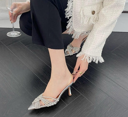 Spring New Pointed Toe Women Sandal Shoes Thin High Heel Ladies Fashion Crystal Bow-knot Dress Party Pumps Shoes