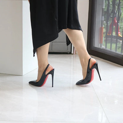 Futurecen  Customize Women Sexy Black Patent Slingback Pointy Toe High Heel Shoes Elegant OL Lady Work Stiletto Party Pumps 8cm 10cm 12cm