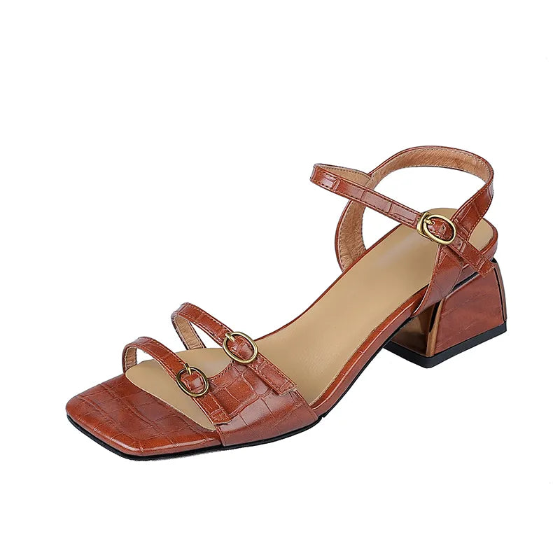 New Summer Women's Sandals Genuine Leather Buckle Strap Women Shoes size 33-40 Solid Concise Ankle-Wrap Party Ladies Shoes