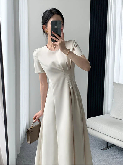 Summer New Elegant Midi Dress For Women Solid Femme Fashion A Line Lady Party Clothing Vestidos