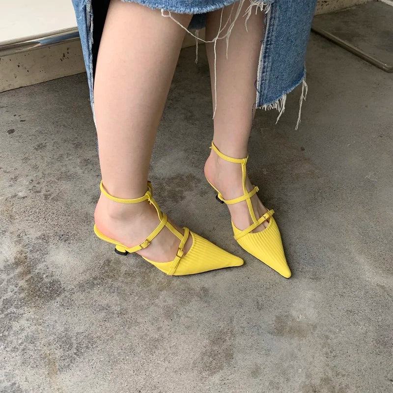 Futurecen Spring New Brand Women Pumps Shoes Fashion Pleated Pointed Toe Ladies Elegant Slingback Sandals