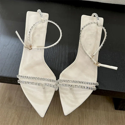 Summer Sexy Crystal Narrow Band Buckle Strap Women Sandals Pointed Toe  High Heels Banquet Party Shoes Zapatillas