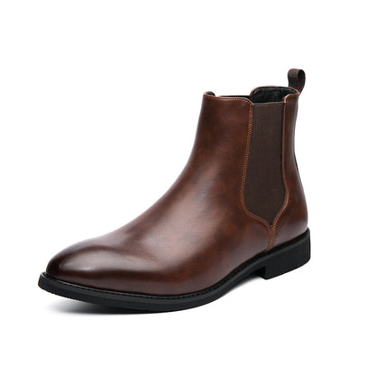 New Chelsea Boots Men Shoes PU Brown Fashion Versatile Business Casual British Style Street Party Wear Classic Ankle Boots