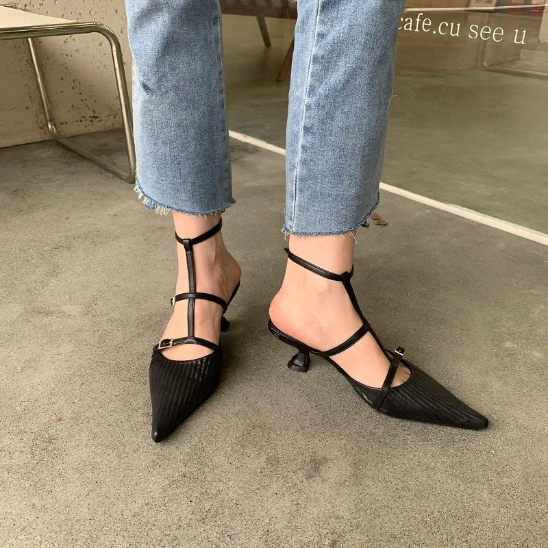 Futurecen Spring New Brand Women Pumps Shoes Fashion Pleated Pointed Toe Ladies Elegant Slingback Sandals