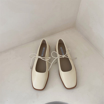 Designer Women Loafers Single Leahter Shoes Fashion Lace Up Female Round Toe Shallow Flats Elegant Woman Footwear