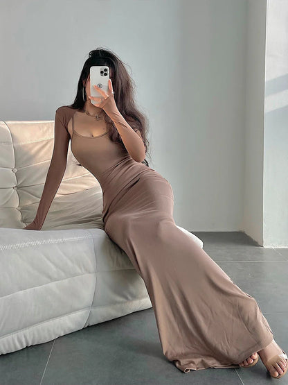 Vintage Sexy Slim Fit Slim Wrap Hip Fishtail Strap Dress Floor Sweeping Long Dress High Quality Fashion Vestidos Elegantes Robe