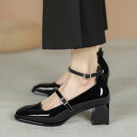 Women Pumps Fashion Mary Patent Leather Jane Ladies Low Heel Shallow Round Toe Solid Party Shoes Zapatos Mujer Primavera Verano