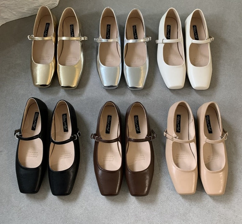 Summer New Brand Women Flats Fashion Square Toe Shallow Mary Jane Shoes Soft Casual Ballet Shoes Slingback Shoes