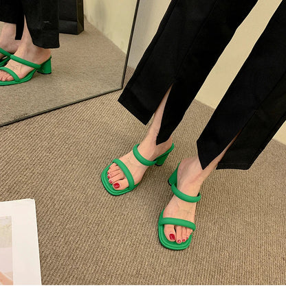 Futurecen 2024 Summer Slides Open Toe Women Slipper Fashion Female Outdoor Thick Heel Sandal Slip On Beach Slides Sexy Pumps