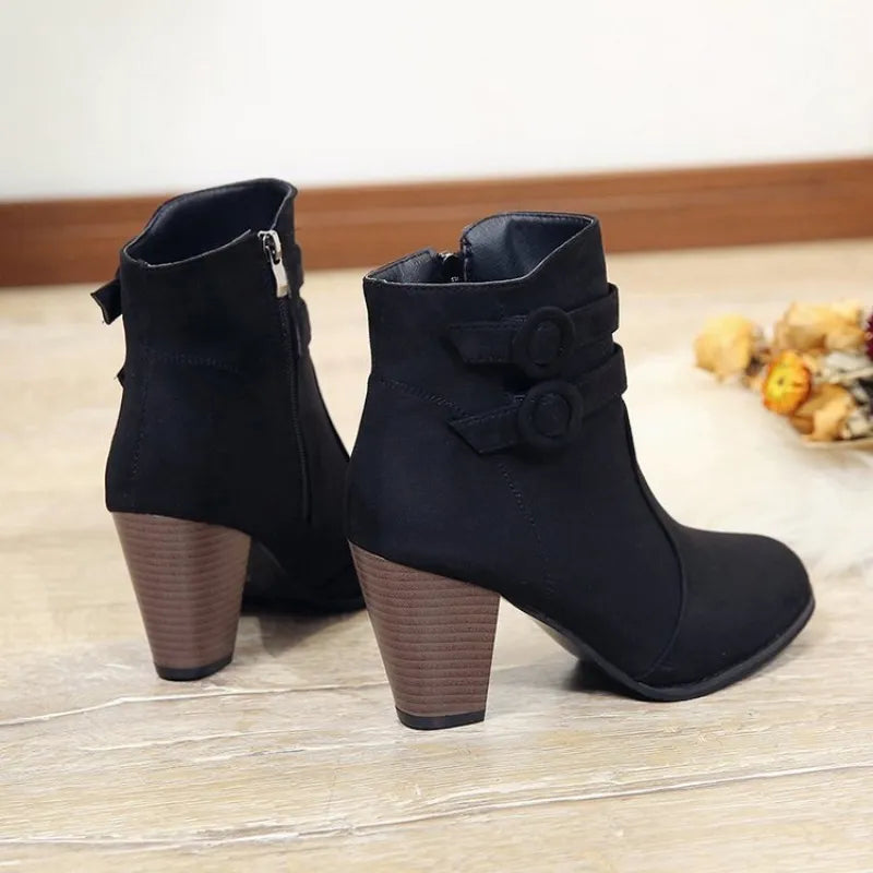 Retro Boots Women's Shoes New Square Heel Woman High Shoe Rubber Ankle Female Solid Platform Short Boots