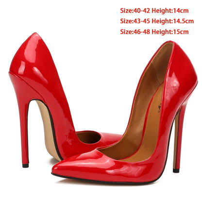 Office High Heels Big Size 48 Women Pumps Stilleto 10/13/15cm Fetish Heeled Shoes Classic Business Shoes Black Red Pink White