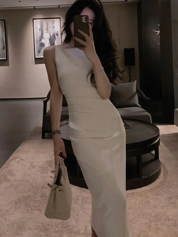 New Bodycon Midi Dress Women Backless Summer Sexy Club Dresses Elegant Sleeveless Spaghetti Strap Party Dress