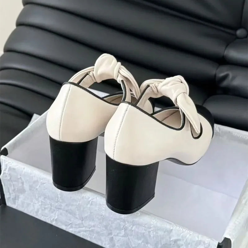 binfenxie  -   Star style Fashion Mixed-color Bowknot Mary Janes Women Pumps Spring Summer Patent Leather Thick High heels Female Party Shoes