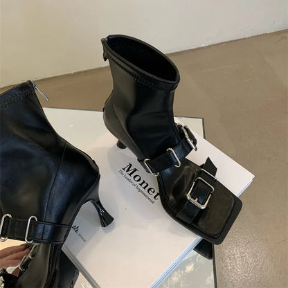 binfenxie  -    Female Ankle Boots Square Toe Ladies Footwear High Heels  Fashion Pumps Casual Chelsea Shoes Women Modern Booties Mujer