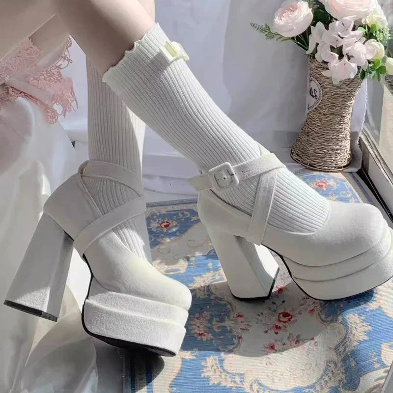 Futurecen Designer Super High Heel Women Mary Jane Shoes Fashion Elegant Ankle Cross Strap Ladies Sexy Wedding Party Pumps Lolita Shoes