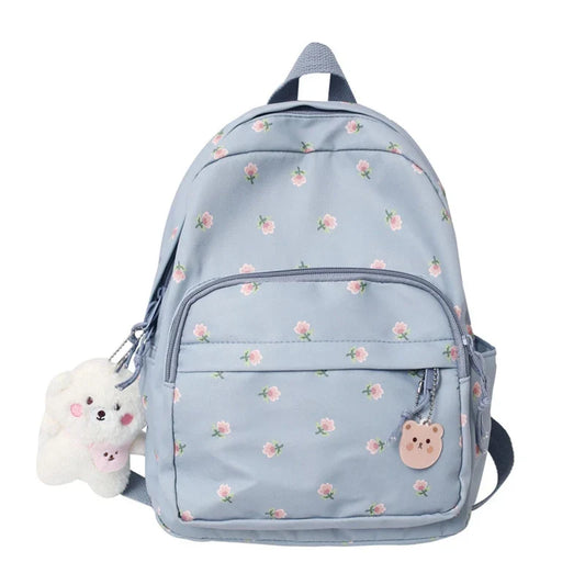 binfenxie Small Nylon Women Backpacks Casual Lightweight Daypack Anti-Theft Bookbag with Cute Plush Bear Charm for Girls