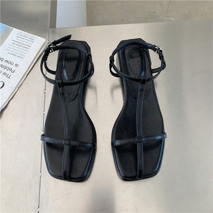 Summer New Brand Women Sandal Fashion Narrow Band Ladies Dress Gladiator Shoes Square Low Heel Ankle Strap Beach Sanda