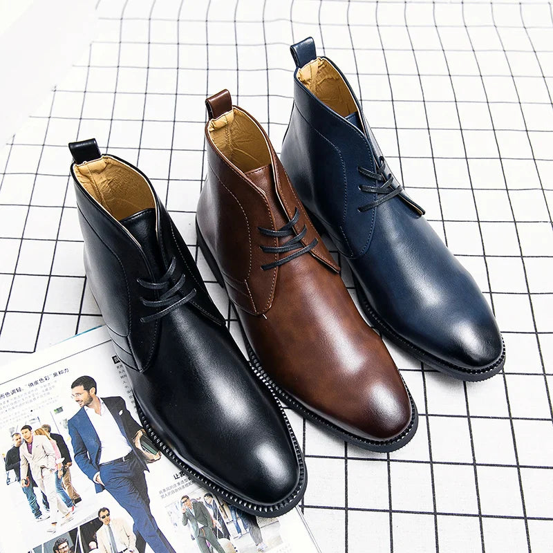 Men Chelsea Boots Men Slip-On Luxury Business Dress Short Boots Fashion Casual Career Ankle Boots Italy Handmade Leather Boots