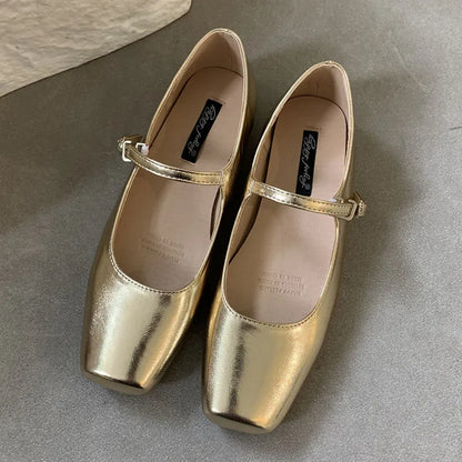 binfenxie  -   Summer New Brand Women Sliver Flats Fashion Square Toe Shallow Mary Jane Shoes Soft Casual Ballet Shoes Slingback Shoes