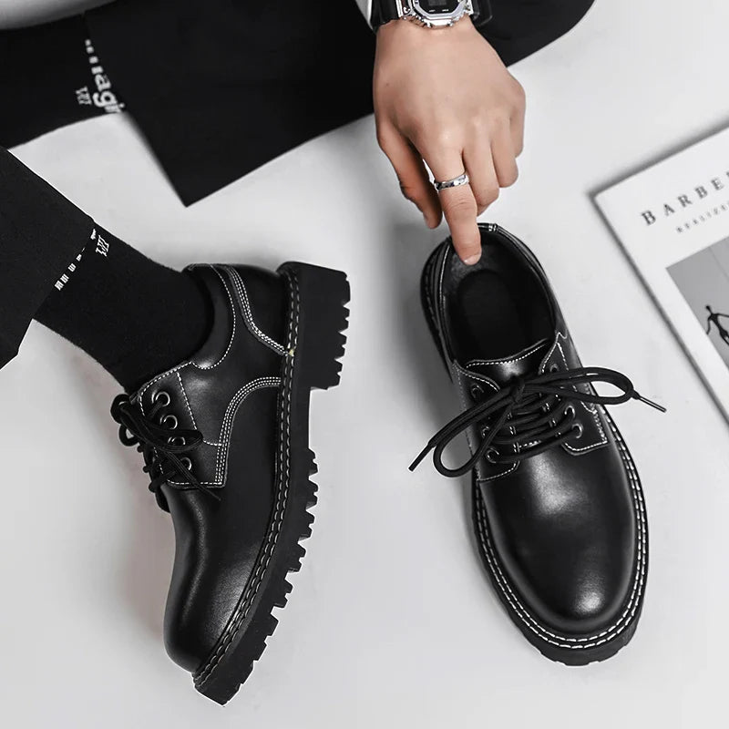 Italian Fashion Leather Shoes Moccasins For Men Casual Man Shoe Business Male Formal Pointed Fashion Wedding Black Thick Sole