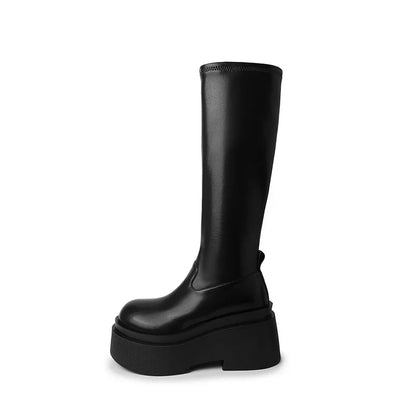 Futurecen 2024 Winter Woman Punk High Boots Fashion Zippers Long Boots Shoes Ladies Elegant Platform Wedges High Heel Women's Pumps