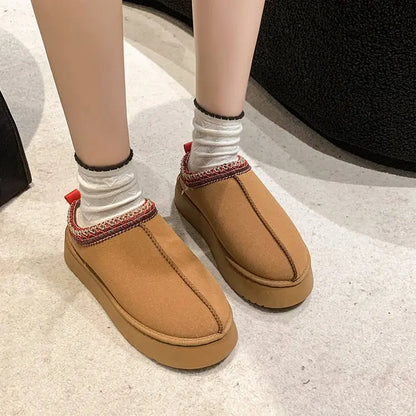 New Winter Retro Women Snow Warm Suede Leather Lazy Loafers Boots Shoes Woman Lady Female Flat Bottine Botas Boots Shoes