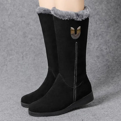 Winter Warm Chelsea High Fur Boots Women  Shoes for Women Chunky Mid-calf Plush Snow Flat Boots ZIP Fashion Botas Mujer