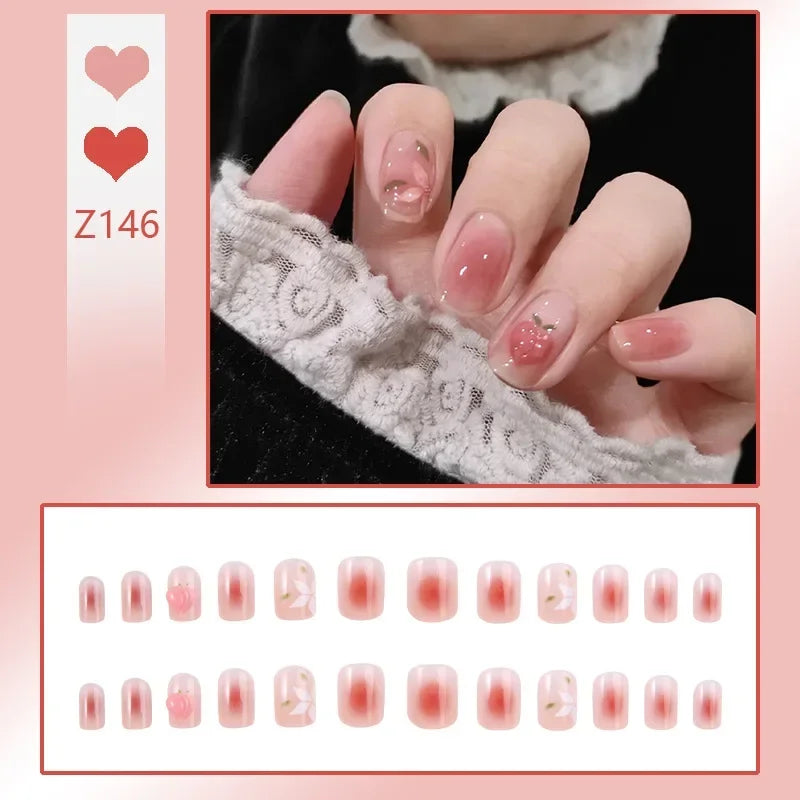 binfenxie 24pcs/box Fake Nails Press on Reusable with Designs Set French Artificial Aurora Diamond False Tipsy Stick-on Nails Tips Art