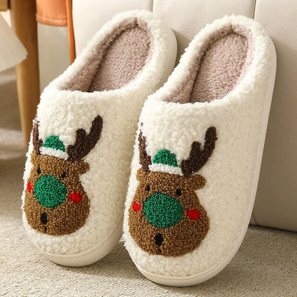 New Christmas Elk Cotton Slippers For Men Women Halloween Mask Home Slip Resistant Couples Indoor Plush Cotton Shoes In Winter