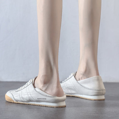 Spring/Autumn Women's Shoes Soft Sole Comfortable Shallow Mouth Flats Shoes Two Wear Soft Leather White Shoes Women