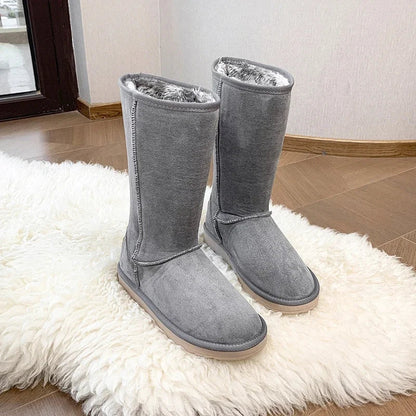 Women's Luxury Suede Leather Warm Snow Boots Winter Designer Plush Fluffy Anti-cold Zipper Platform Shoes Zapatos De Mujer