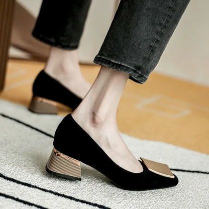 Shoes for Woman Square Heels Women's Summer Footwear Toe Office Black with Medium Casual E on Sale Chic Point