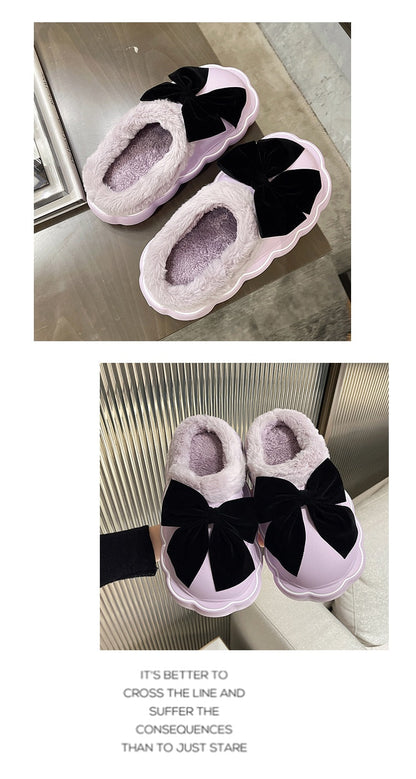 Med Fur Shoes Slippers Casual Slides Cover Toe Platform Slipers Women Butterfly-Knot Plush Luxury Flat 2022 Rome PU Fabric Fashi