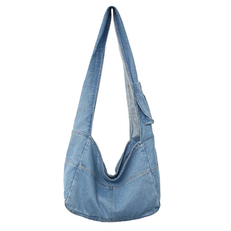 binfenxie Denim Women's Bag New Eco Reusable Ladies Handbags Canvas Shopping Travel Shoulder Bags Unisex Jeans Bag Shoppers