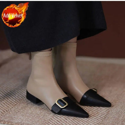 Footwear Black Short Shoes for Women Elegant with Low Heels Booties Work Female Ankle Boots Pointed Toe Designer Luxury Autumn