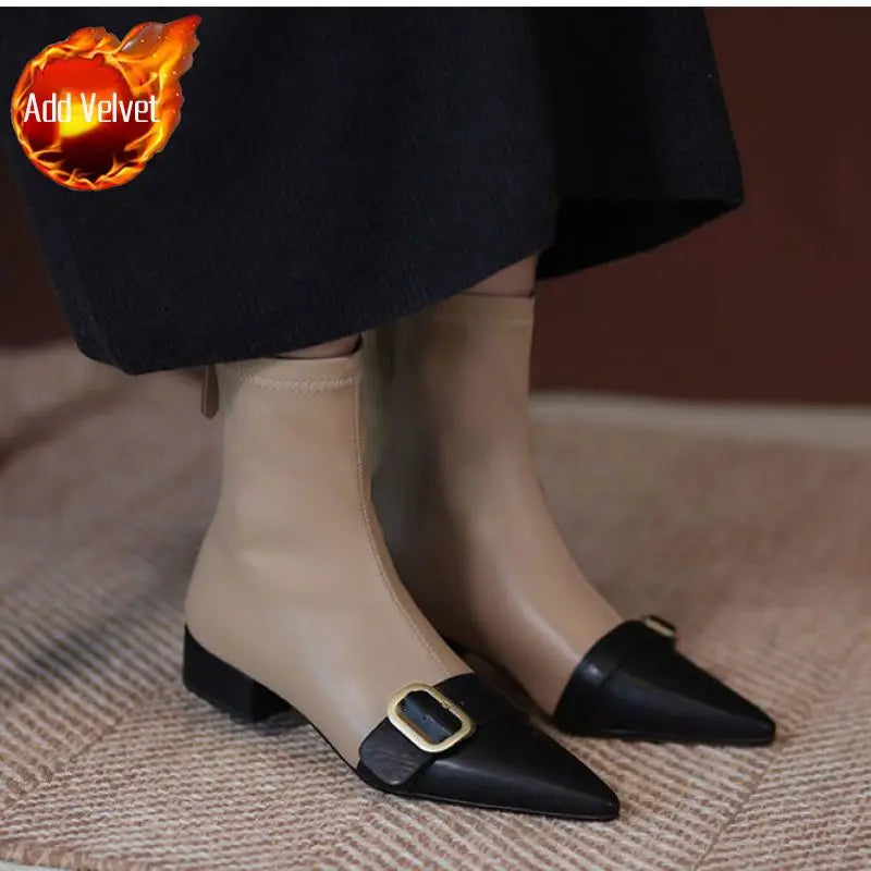 Footwear Black Short Shoes for Women Elegant with Low Heels Booties Work Female Ankle Boots Pointed Toe Designer Luxury Autumn