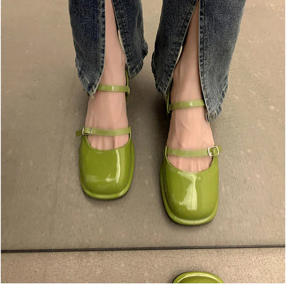 Futurecen New Mary Jane Shoes Buckle Pumps Women Thick Heels Elegant Shallow Square Toe Footwear Fashion Outdoor Lady Shoes