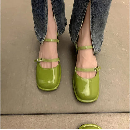 New Mary Jane Shoes Buckle Pumps Women Thick Heels Elegant Shallow Square Toe Footwear Fashion Outdoor Lady Shoes