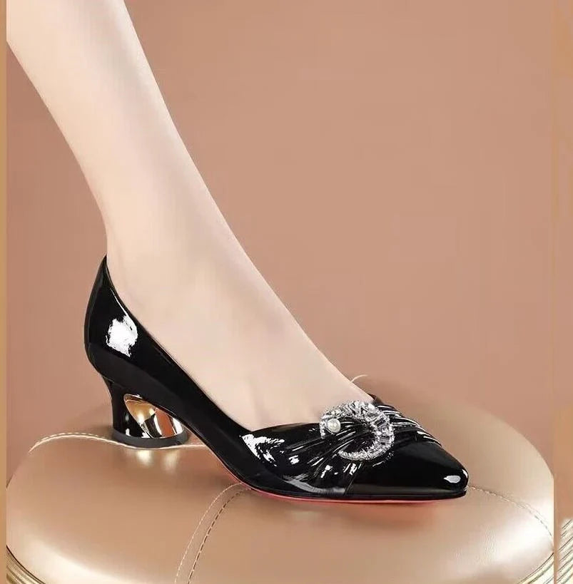 Women's High Heels Elegant Low Heels Pumps Lady Dress Shoes Pointed Toe Shallow Single Shoes Female Fashion High-heeled Shoes 41