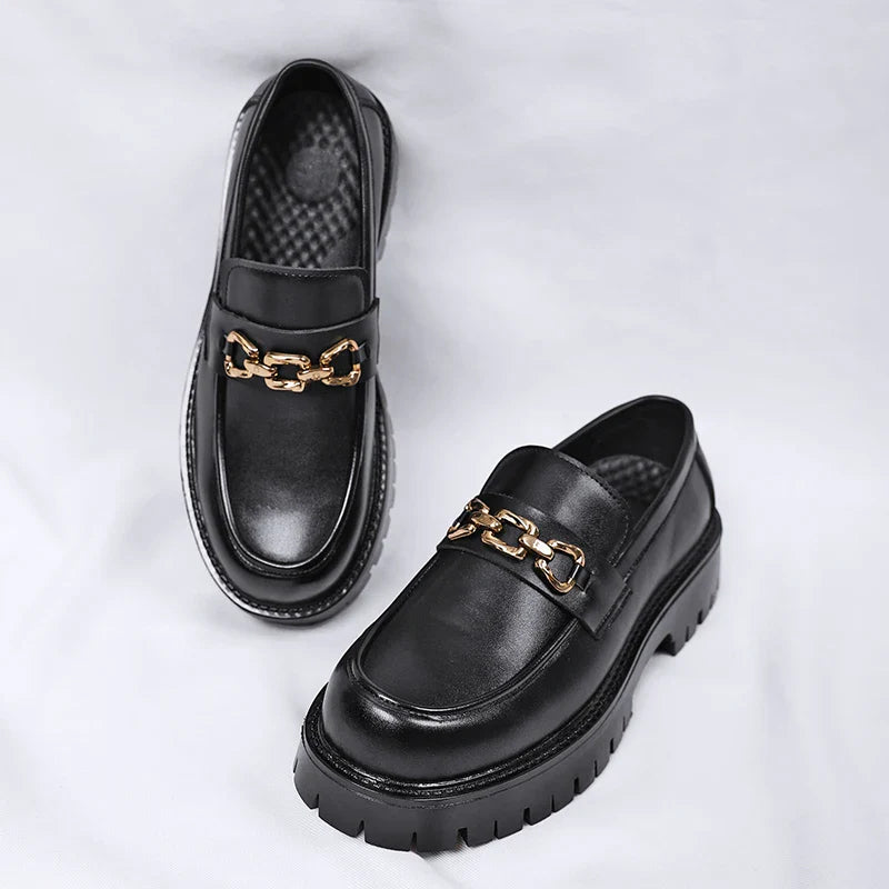 New Luxury Brand Men's Shoes Black Business Loafers for Men Leather Thick Bottom Casual Shoes Wedding Formal Shoes Mocassins