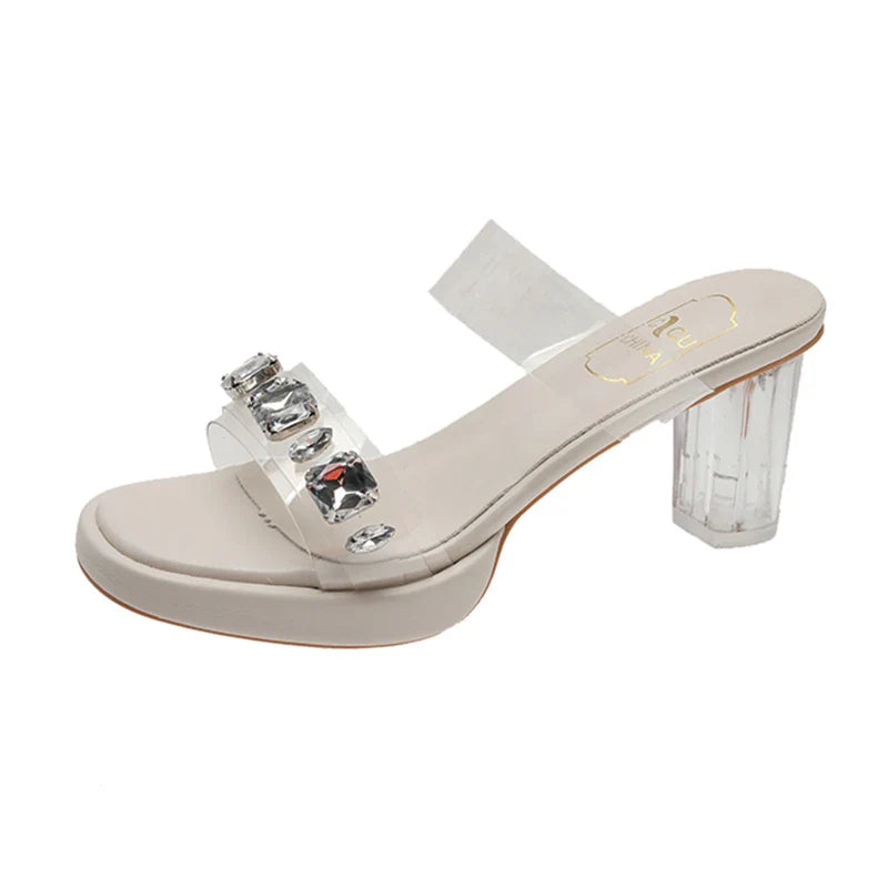 Chunky Platform High Heels Sandals Women Summer Shiny Crystal Transparent Pvc Sandals Woman Clear Thick Heeled Party Shoes