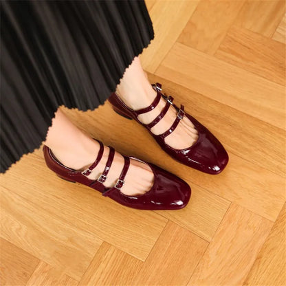 Spring/summer Mary Jane Shoes Patent Leather Woman Shoe French Square Toe Thick Heel Shoes Women Buckle Strap Commute Pumps