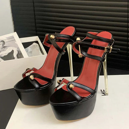 binfenxie  Summer Fashion Platform Sandals Women Sexy Metal Narrow Band Open Toe Stripper High Heels Wedding Banquet Shoes Size 35-42