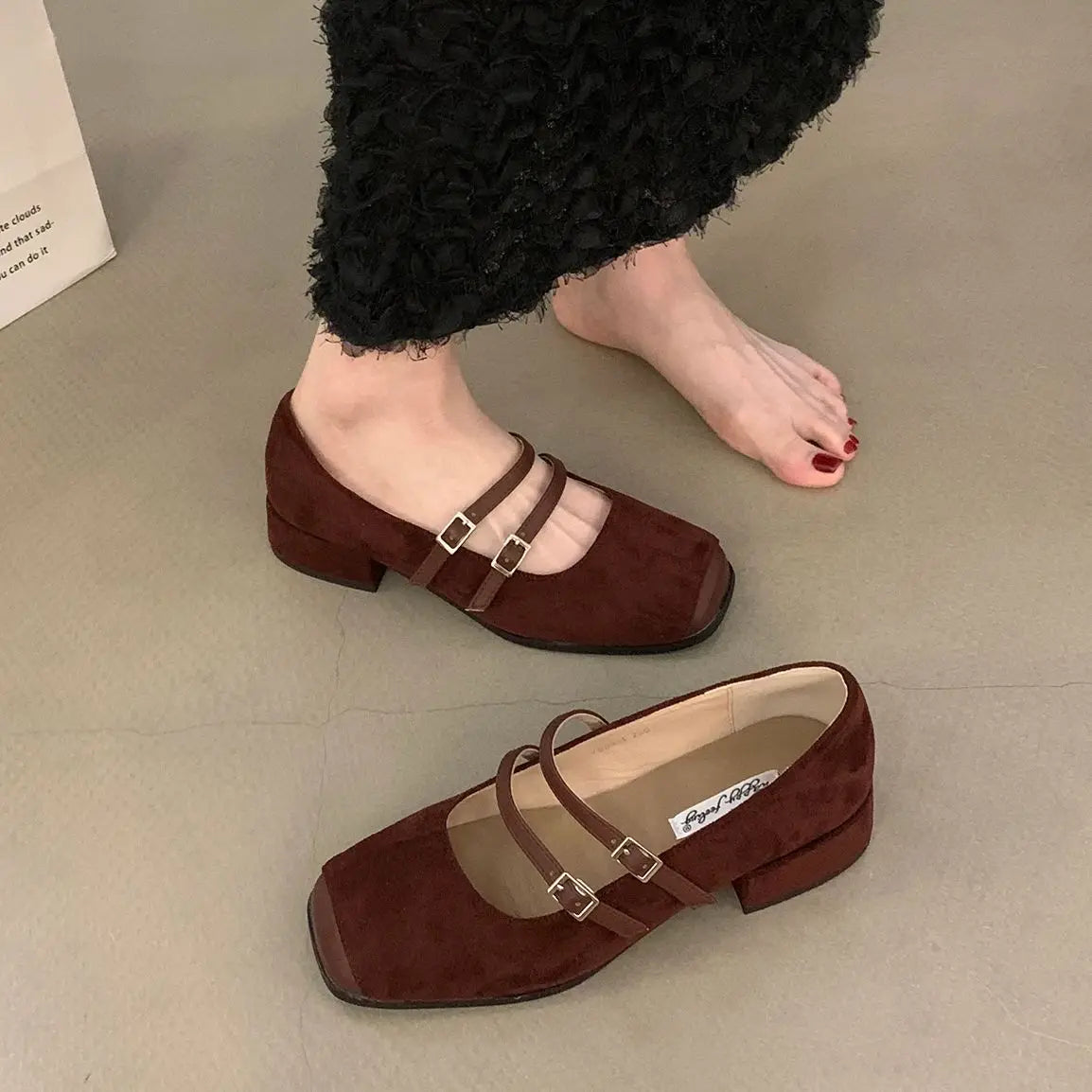 binfenxie  -   New Brand Women Flat Sheos Fashion Shallow Slip On Shoes Square Low Heel Dress Shoes Casual Laofer Mujer