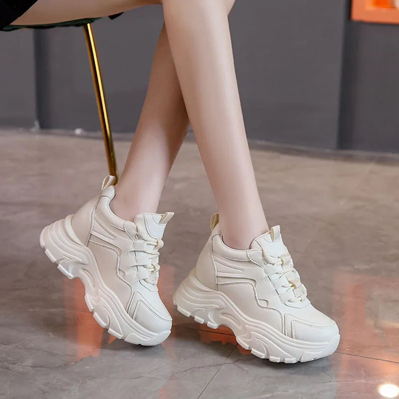 binfenxie  -   White Platform Women's Sneakers 2024 Lace-Up Thick Bottom Vulcanize Shoes Woman Solid Color Casual Non-Slip Sport Shoes Ladies