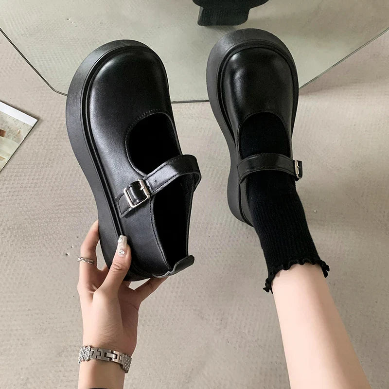 Futurecen  -  Chunky Platform Mary Jane Shoes for Women Patent Leather Lace Ankle Strap Pumps Woman Autumn Black Lolita Shoes