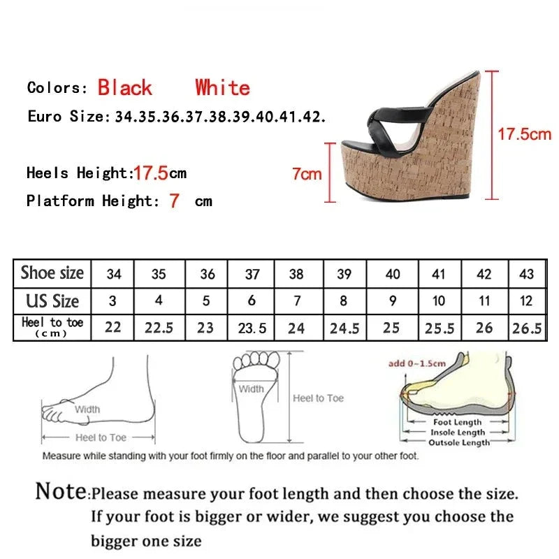 binfenxie Black White Wedge Women Slippers Fashion Platform Open Toe Sandals Summer Super High Heels Party Female Shoes Size 35-42